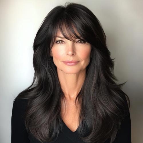 Long layered hair with bangs for women over 60