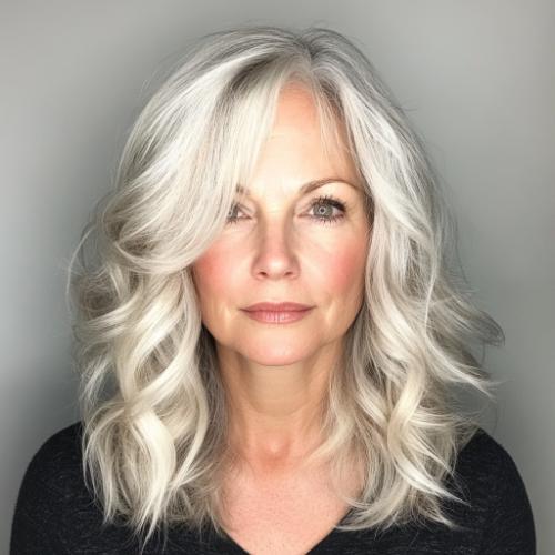 graceful medium gray wavy hairstyle for women over 50