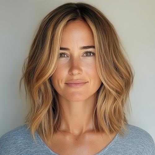 Wavy Long Bob haircut for woman over 40 with fine hair