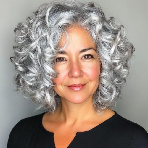 curly spirals bob for older women over 50