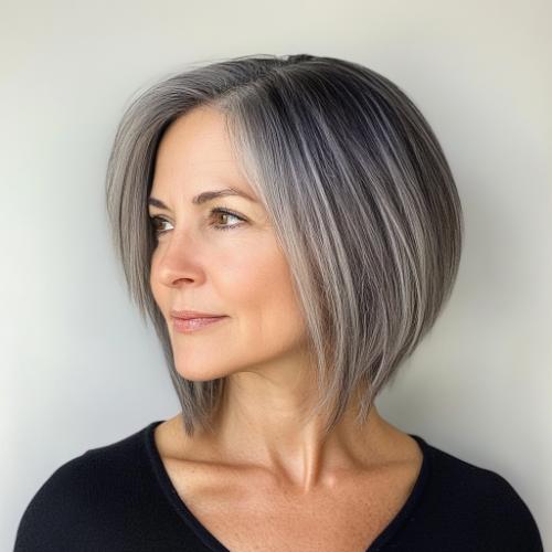 jaw length gray haircut for women over 50