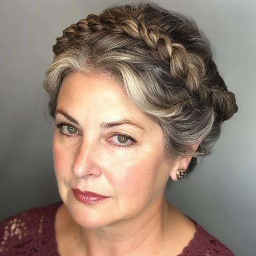 Braided crown long hair for women over 60