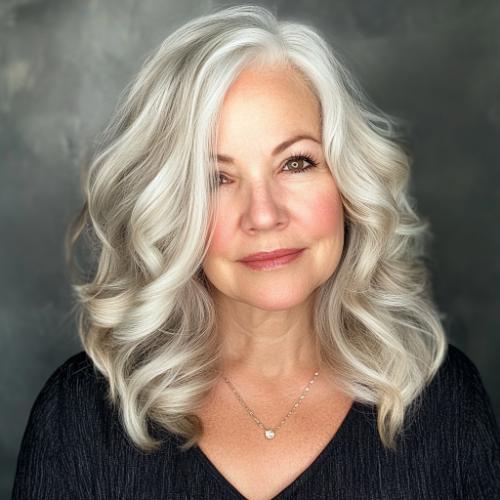 Long gray platinum hair for women over 60