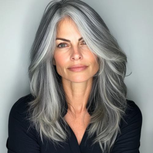 gray silver waves hairstyle for older women over 50