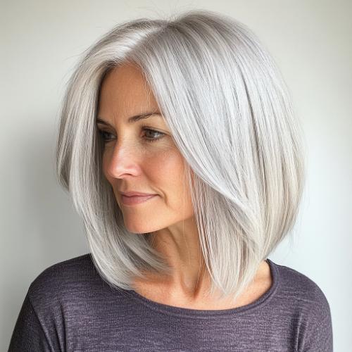 icy gray mid length bob haircut over 50