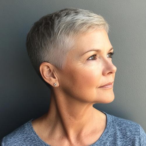 Crew Cut with Shaved Sides wash-and-wear hairstyle for women over 60