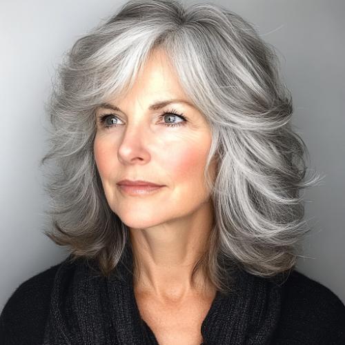 casual gray shaggy haircut for women over 50