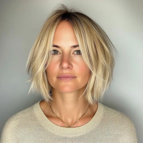 Choppy Bob hairstyle for woman over 40 with fine hair