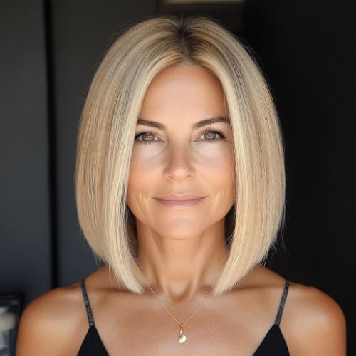 Blunt Bob with Layers haircut for woman over 40 with fine hair