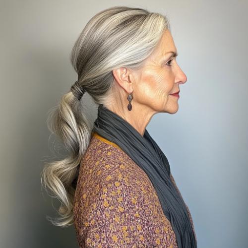 Classic low ponytail for a woman over 50