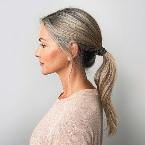 Low ponytail for an older woman