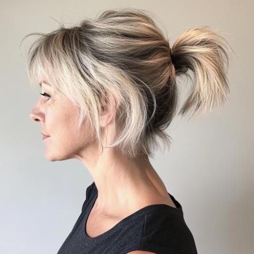 Ponytail hairstyle for an older woman over 50