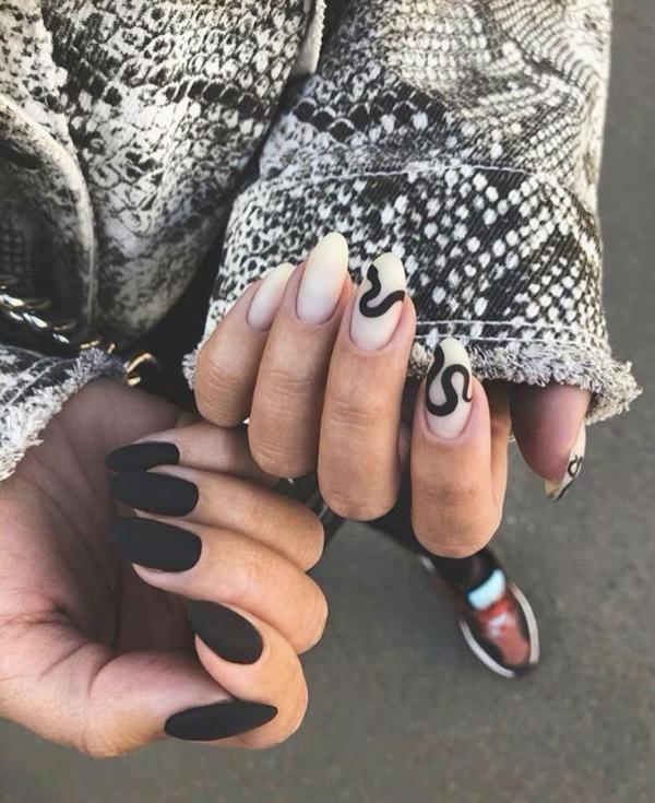 different-hands-nail-design-black-and-white-with-a-snake