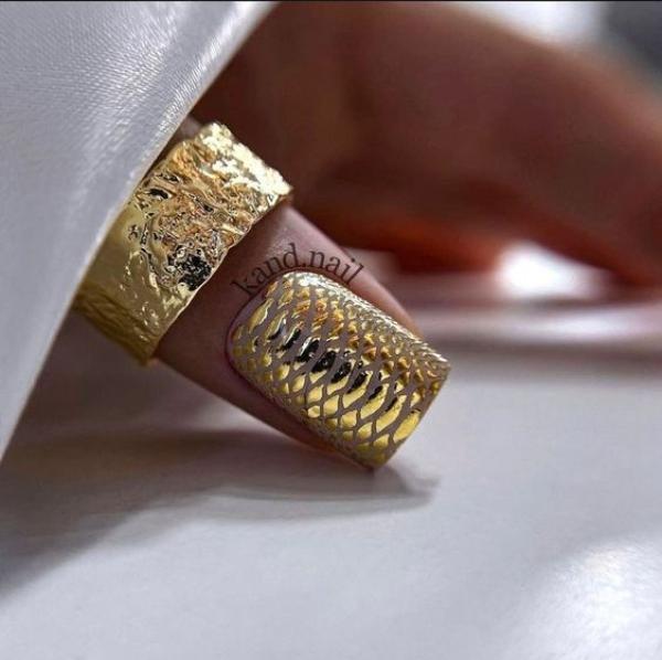 Golden Snake Skin Nail Design