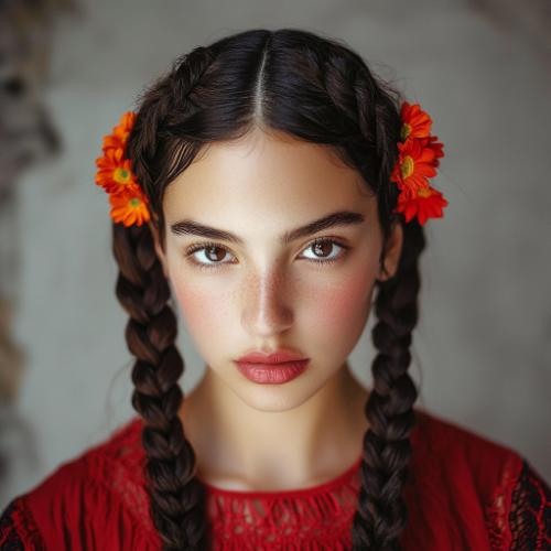 Modern Mexican braid with detailed embellishments and cultural details