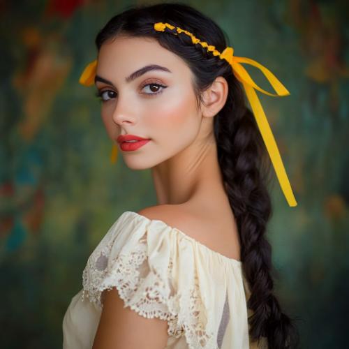 Intricate Mexican braid hairstyle with bright, colorful accents