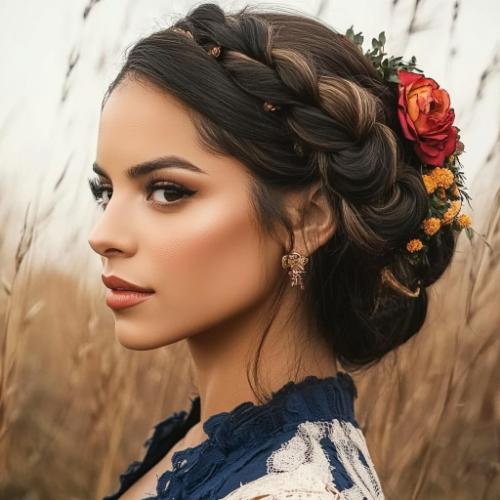 Mexican braid hairstyle with intricate detailing and vibrant colors