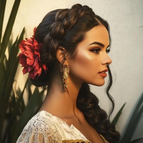 Sophisticated Mexican braid style with elegant embellishments