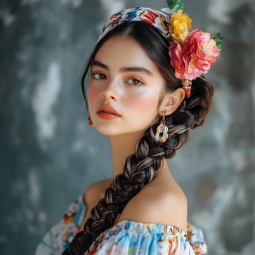 Artistic Mexican braid with colorful accessories and detailing