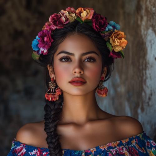 Detailed Mexican braid featuring traditional artistic elements