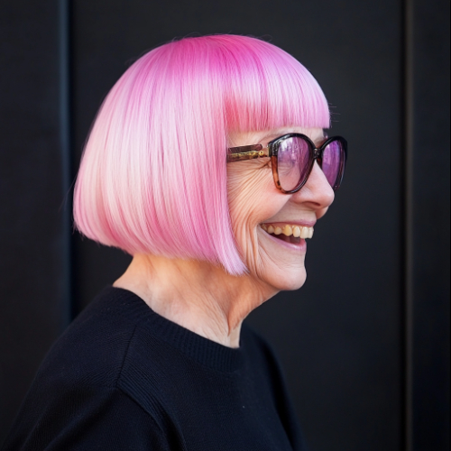 Bold pink bob haircut