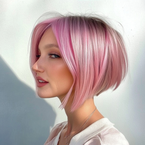 Elegant pink bob cut