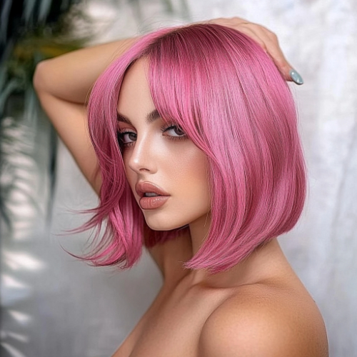 Chic pink bob cut