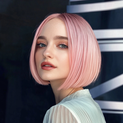 Bright pink bob haircut