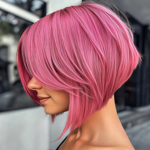 Bold pink bob haircut