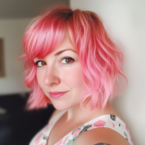 Fashionable pink bob cut