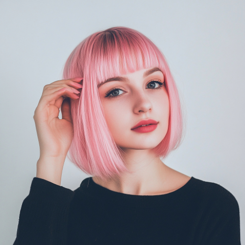 Bright pink bob haircut