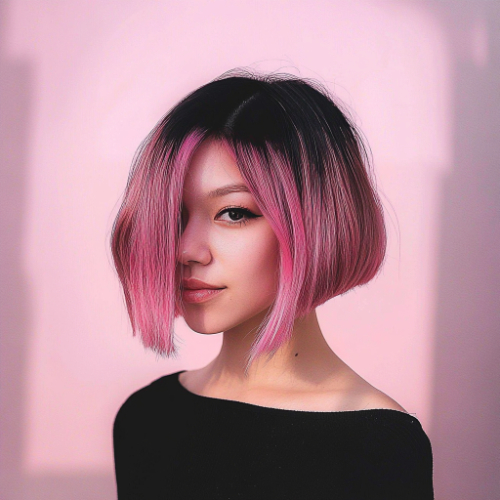 playful pink bob haircut