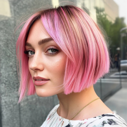 glamorous pink bob cut