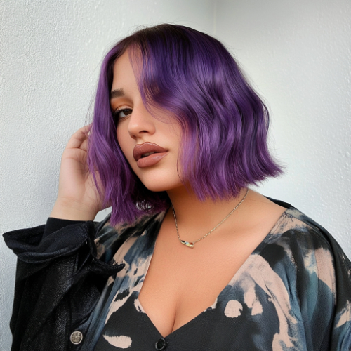 Classic purple bob hairstyle with a timeless and elegant cut