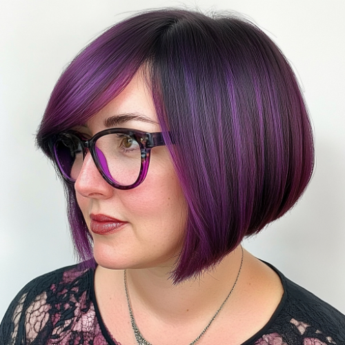 Trendy purple bob hairstyle with a vibrant and fresh look