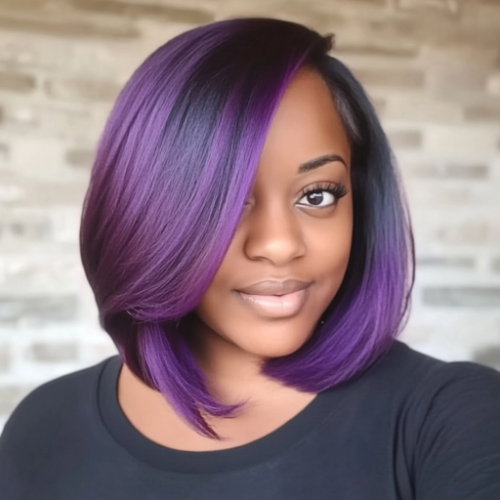 Elegant purple bob with a sleek and polished finish