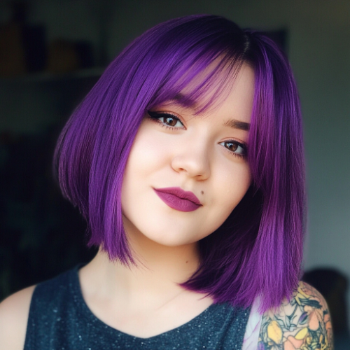 Stylish purple bob haircut with a bold and modern look