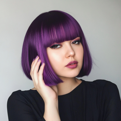 Modern purple bob haircut with a vibrant and eye-catching appearance