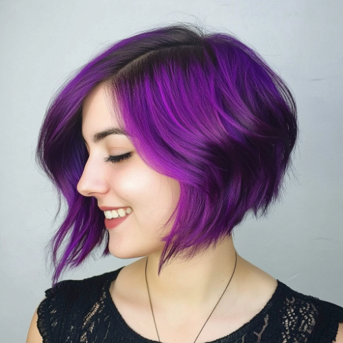 Vibrant purple bob hairstyle with a fresh and contemporary design