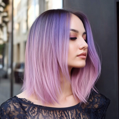 Modern purple bob haircut with a chic, eye-catching style