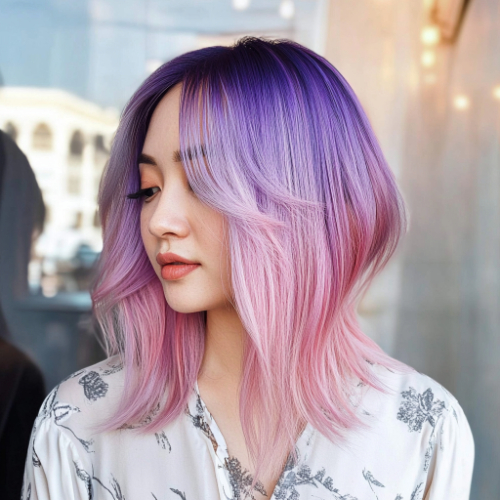 Sophisticated purple bob hairstyle with a polished and elegant look