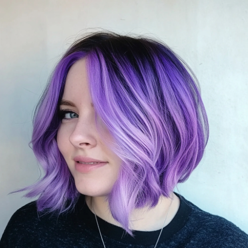 Elegant purple bob hairstyle with a polished, refined finish