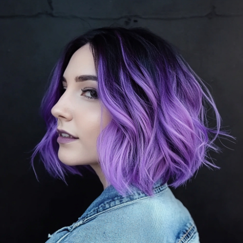 Sophisticated purple bob hair design with smooth, elegant lines