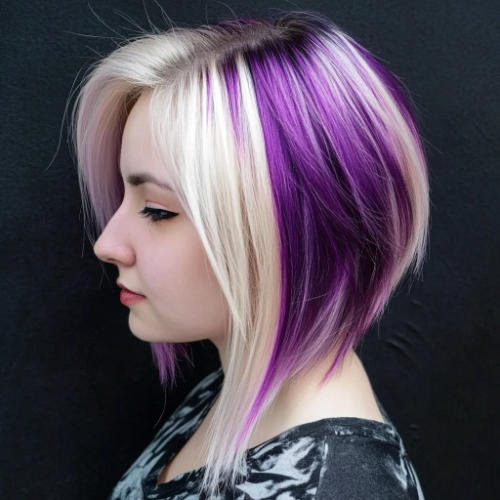 Eye-catching purple bob haircut with a chic, modern edge