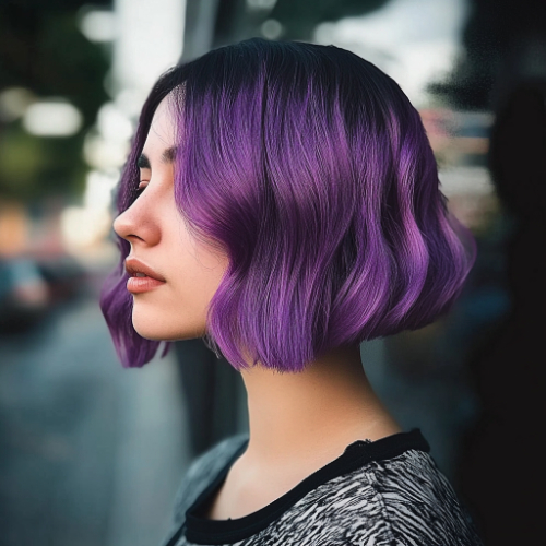 Stylish purple bob haircut with a contemporary twist