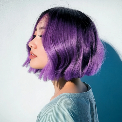 Purple bob haircut with a stylish and modern cut