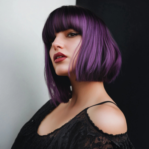 Glamorous purple bob haircut with a chic and modern twist