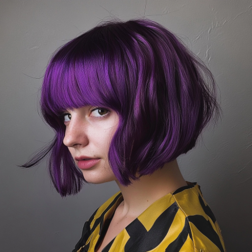 Chic purple bob haircut with a trendy and modern edge