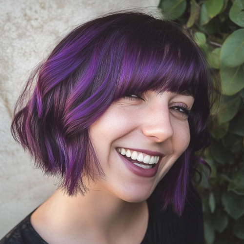 Sophisticated purple bob haircut showcasing a refined and stylish look