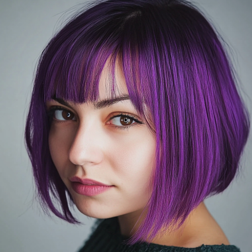 Sophisticated purple bob haircut with a refined and stylish look